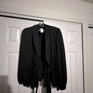 Banana Republic Black Tie Front Blouse with Notched Collar